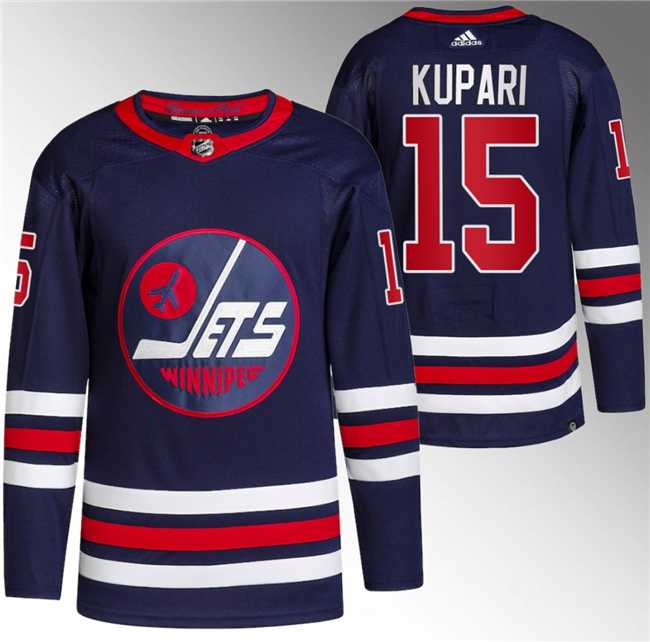 Mens Winnipeg Jets #15 Rasmus Kupari 2021-22 Navy Stitched Jersey